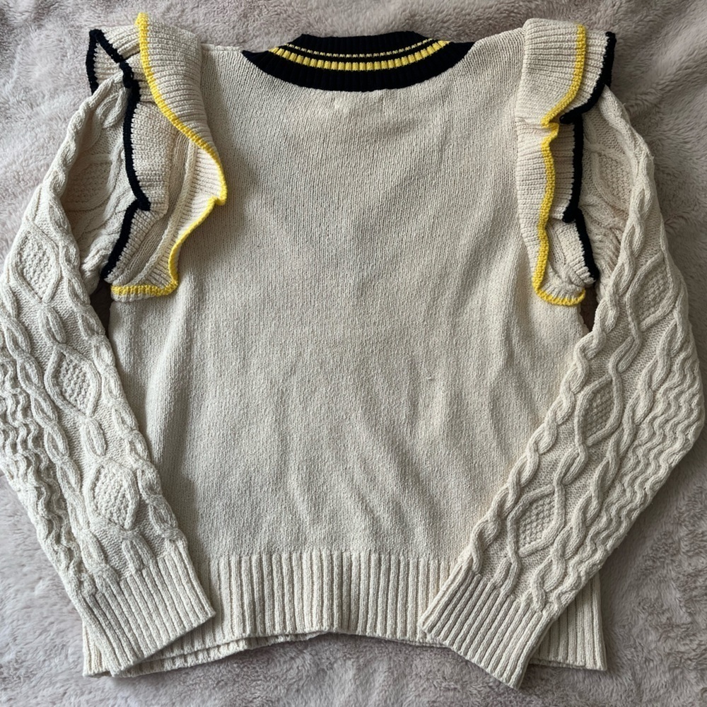 NWT Anthropologie Maeve Ruffle V-Neck Cable Sweater Size M - Picture 11 of 13